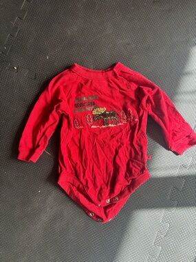 Red Long-Sleeve Baby Bodysuit with Moose Embroidery